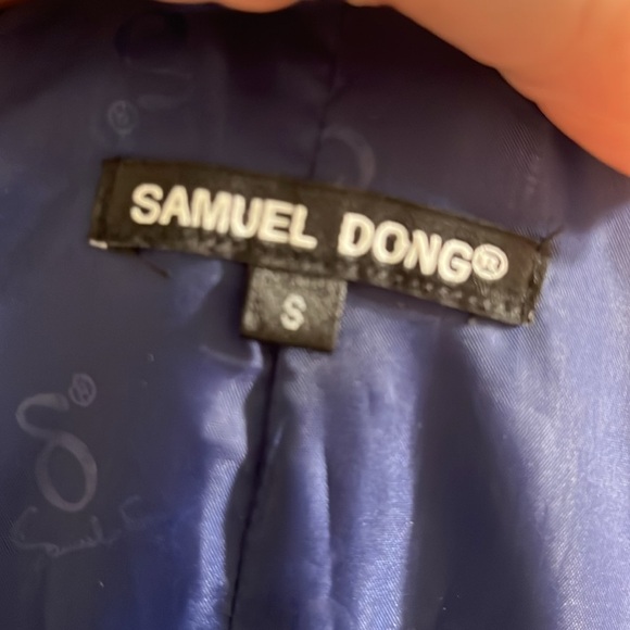 Samuel Dong Navy and Gold Patterned Trench Coat Size Small Double Zipper - Picture 9 of 12